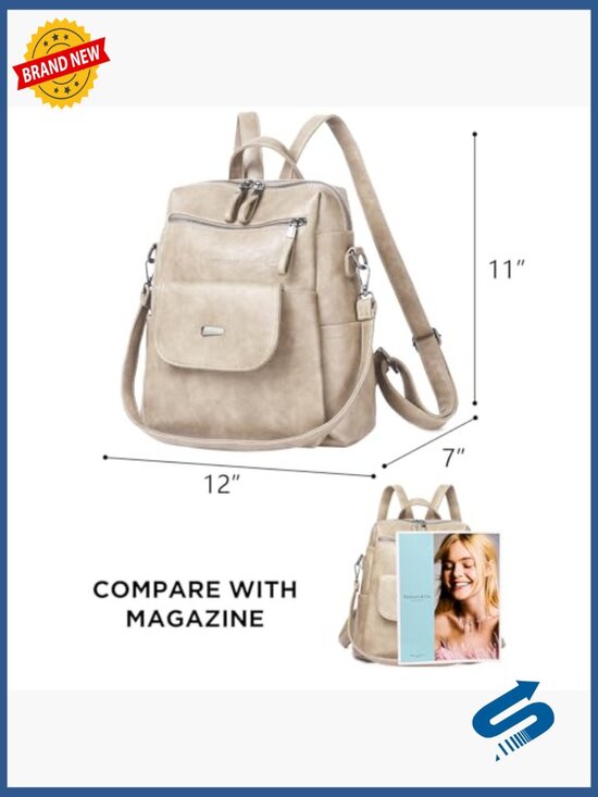 Faux Leather Backpack Purse with Multi Pockets - Adjustable Straps - main image 7